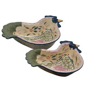 Temp-Tations Old World Confetti Chicken Nesting Serving Bowls Set of 2 Farmhouse